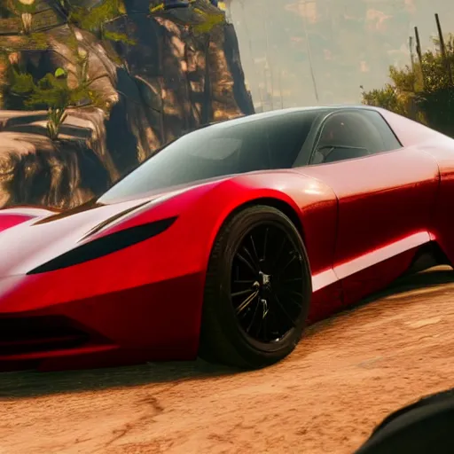 Image similar to futuristic sleek sports car in red dead redemption 2