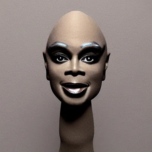 Prompt: studio photo of a ceramic figure, in the shape of a ru paul. photorealistic, minimalist, ultra detailed.