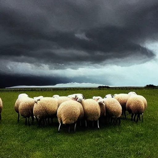 Image similar to “sheep in stormy weather”