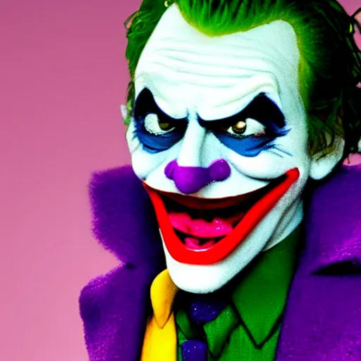 Image similar to the joker as a muppet, high quality photo