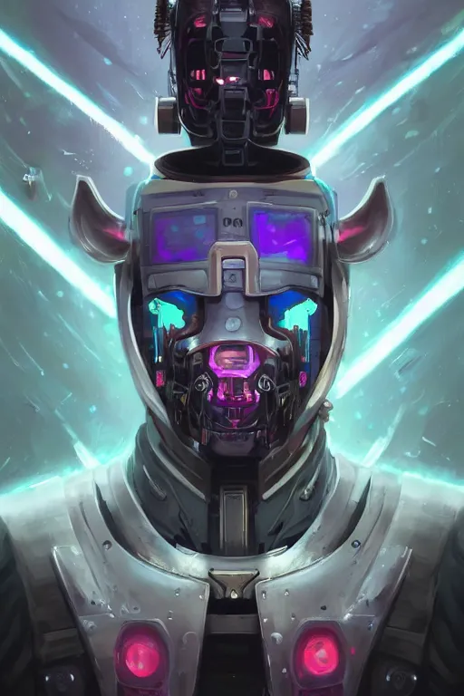 Image similar to portrait of a cybernetic samurai with holographic llama face, cyberpunk concept art by pete mohrbacher and artgerm and wlop and greg rutkowski and deathburger, digital art, highly detailed, intricate, sci-fi, sharp focus, llama, Trending on Artstation HQ, deviantart, unreal engine 5, 4K UHD image, daily deviation, llama llama