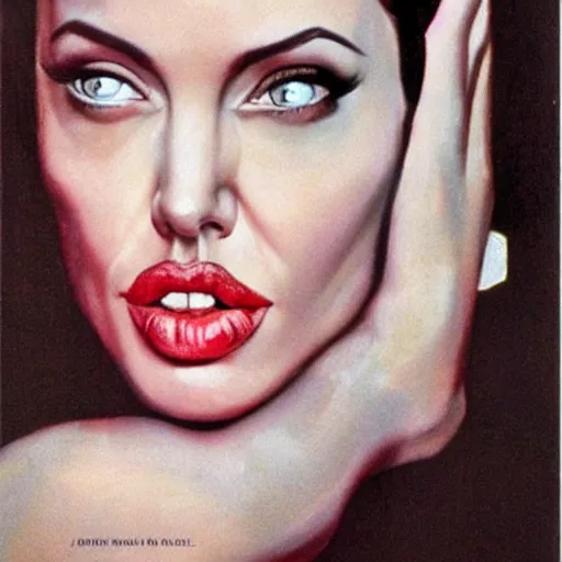 Image similar to Angelina Jolie portrait, color vintage magazine illustration 1950