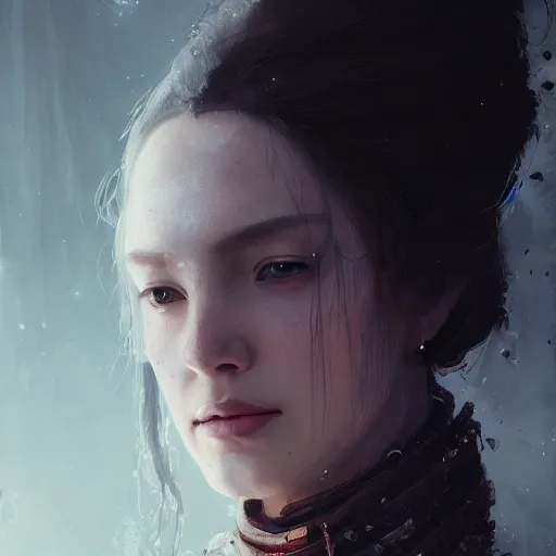 Image similar to A fancy portrait of an attractive noble women by Greg Rutkowski, Sung Choi, Mitchell Mohrhauser, Maciej Kuciara, Johnson Ting, Maxim Verehin, Peter Konig, Bloodborne, 8k photorealistic, cinematic lighting, HD, high details, dramatic, dark atmosphere, trending on artstation