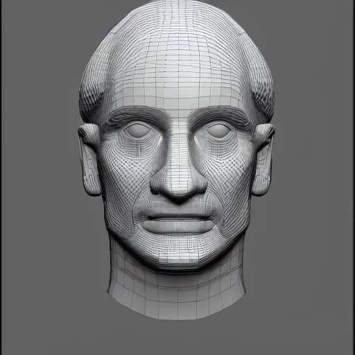 Prompt: cristobal colon head 3 d model, zbrush, wireframe, retopology, artstation, digital human