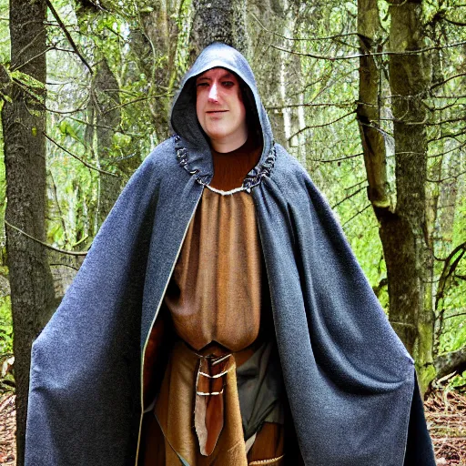 Image similar to medieval cloak wearing anthro lizard, photograph captured in the woods