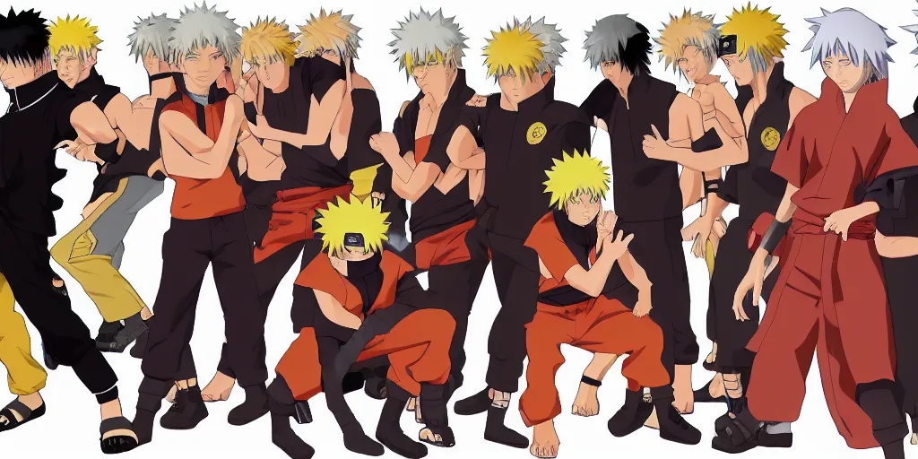 Image similar to Fusion of Naruto Uzumaki from the anime Naruto and Dante from the game Devil May Cry, character design sheet