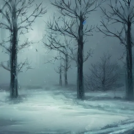 Image similar to mystic winter landscape, cyberpunk atmosphere, pastel colors