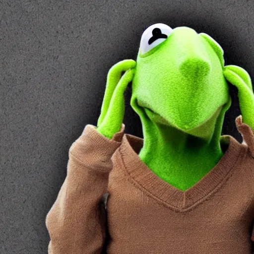 Prompt: close - up facepalm gesture performed by kermit, highly detailed,
