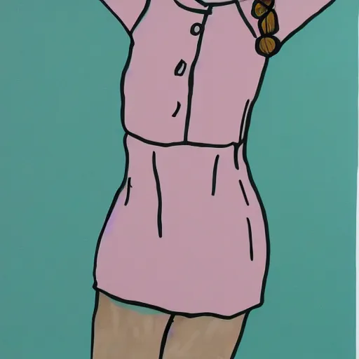 Image similar to painting of cute girl, full stature, in style of patrick caulfield, photorealistic