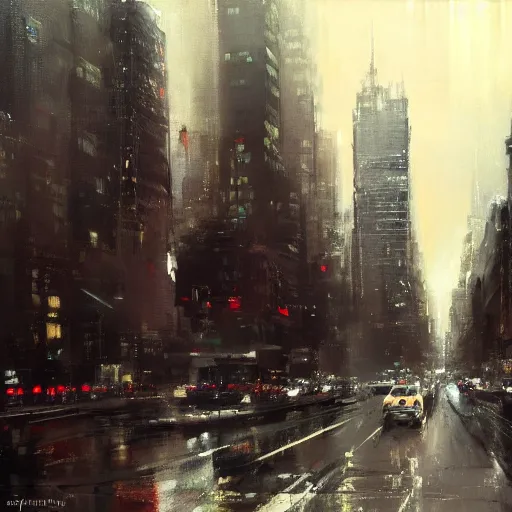 Image similar to a new york cityscape painting by jeremy mann, high resolution, 4 k