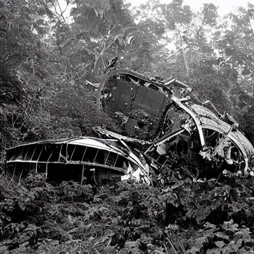Prompt: « spacecraft that crashed in a jungle »