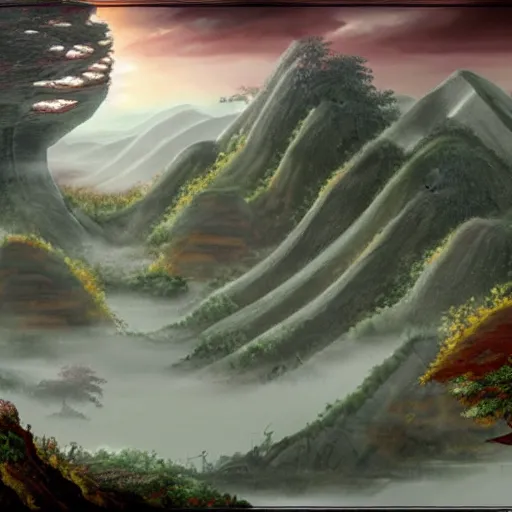 Image similar to a giant xianxia landscape, fantasy, HD.