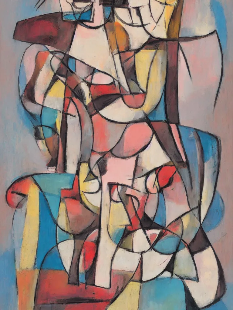 Image similar to abstract figurative art of a human figure by george condo in an aesthetically pleasing natural and pastel color tones, hints of cubism