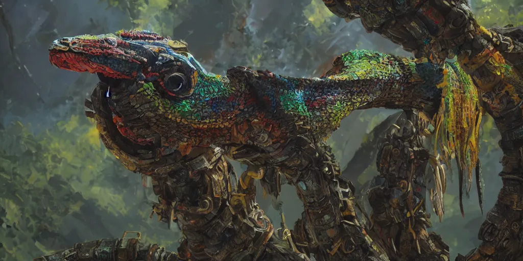 Image similar to detailed full body concept art illustration, oil painting on canvas of a quetzalcoatl, biomutant, dystopian, micro detail, octane render, 4K