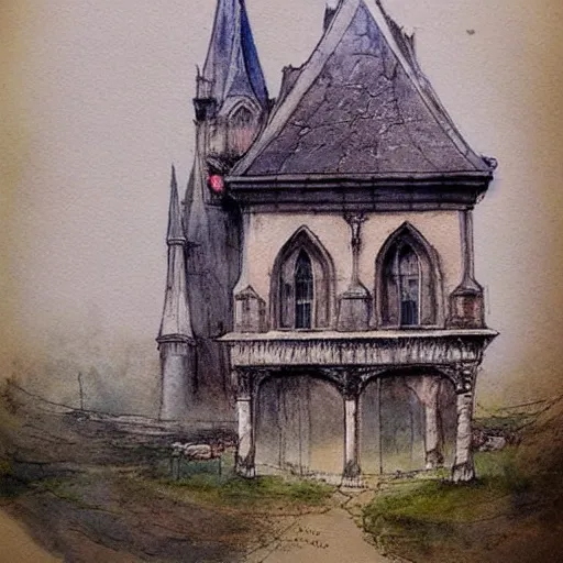 Prompt: (((((((watercolor sketch of Gothic revival castle gatehouse))))))) . muted colors. by Jean-Baptiste Monge !!!!!!!!!!!!!!!!!!!!!!!!!!!!!!!!!!!!!!!! ((((((((((((((((((watercolor sketch))))))))))))))))))