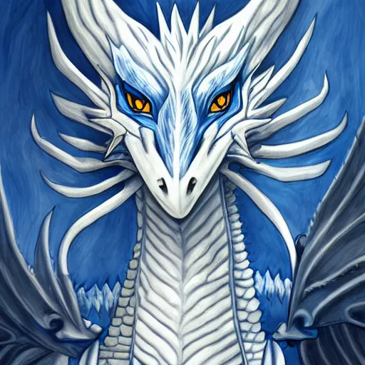 Prompt: blue eyes white dragon, illsuion, illustration, painting