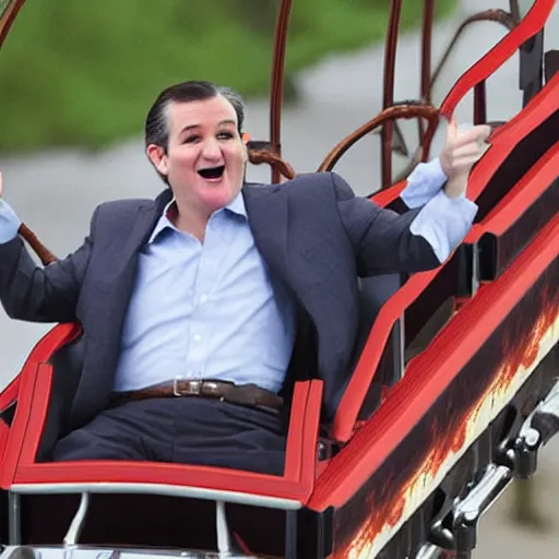 Prompt: Ted Cruz riding a roller coaster,photoreal