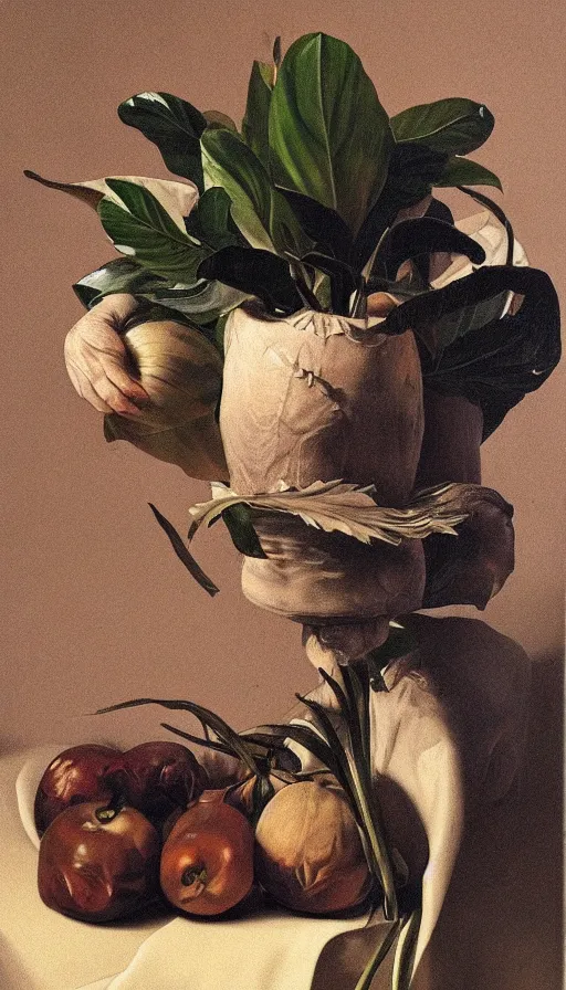 Image similar to hyperrealistic still life painting of Donald Trump, by Caravaggio, botanical print