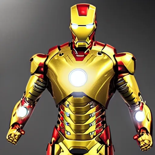 Image similar to gold and black iron man suit, 4k realistic photo