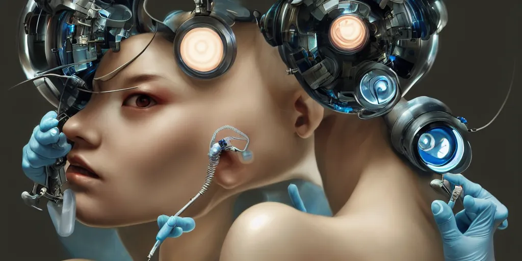 Prompt: hyperrealistic photography of a gorgeous cyborg assisting a dentistry machine in the style of Jin Kagetsu, James Jean and wlop, highly detailed, masterpiece, award-winning, sharp focus, intricate concept art, ambient lighting, 8k, artstation