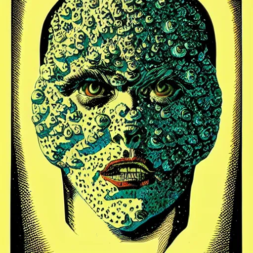 Image similar to a guy, face covered in moths, small details, by virgil finlay, by kilian eng,