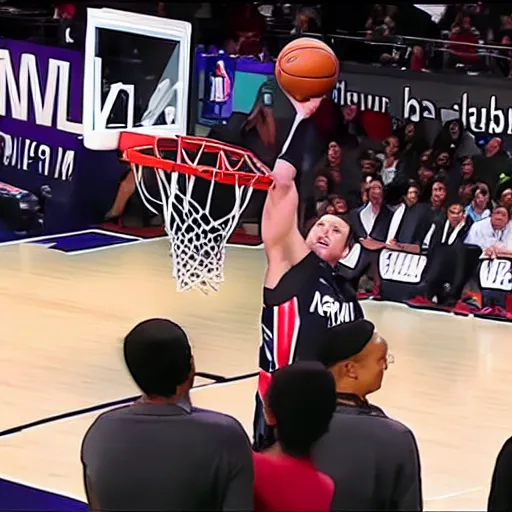 Image similar to elon musk slam dunks in the 2 0 1 9 nba slam dunking contest