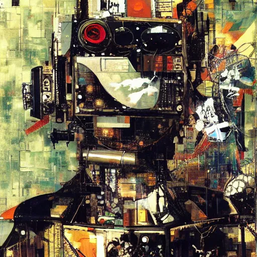 Prompt: the magnificent nature loving robot orion has a nostalgic view of life due to the current iteration of reality being reset and having to build frienships again, oil on canvas cover art by dave mckean and yoji shinkawa