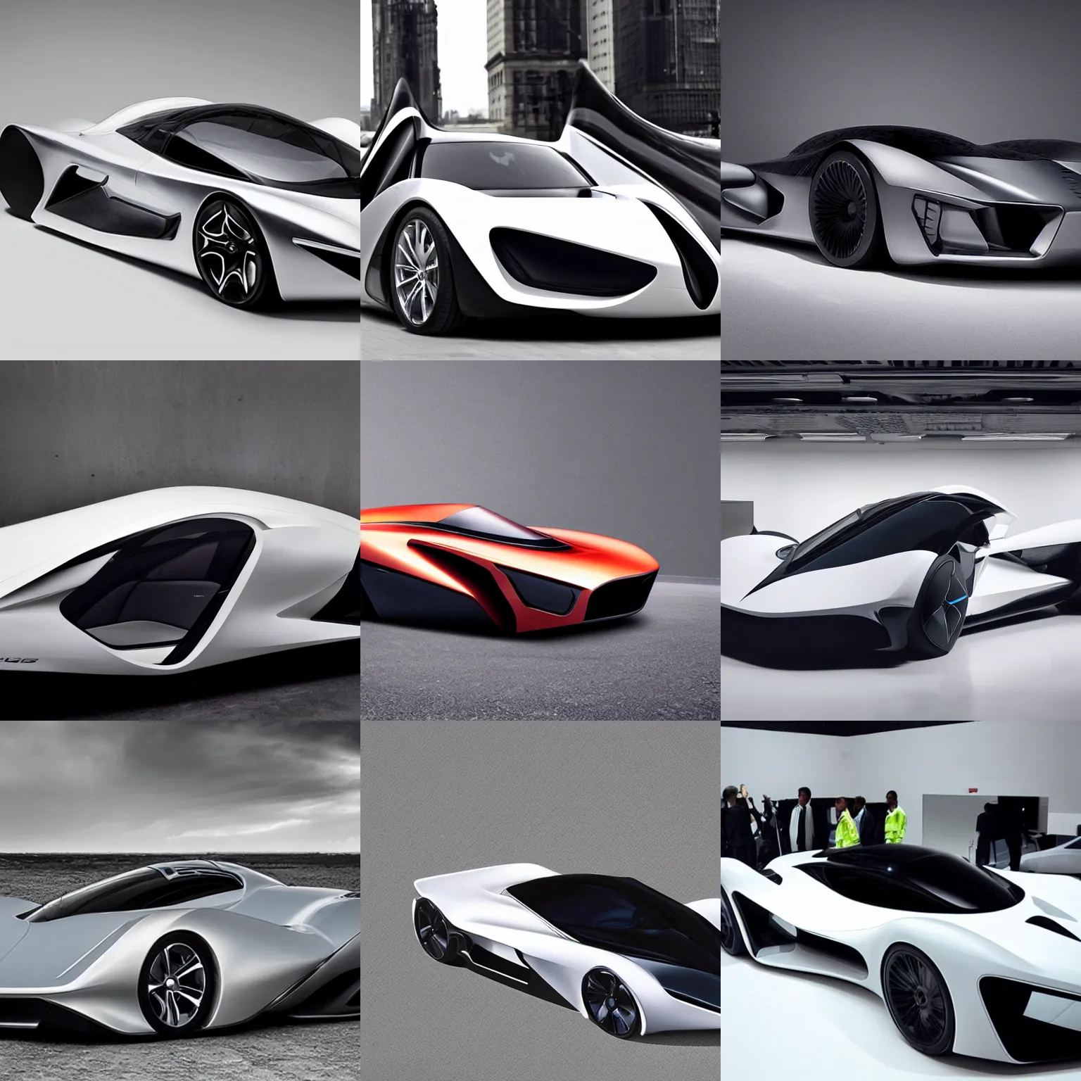 Prompt: supercar designed by zaha hadid