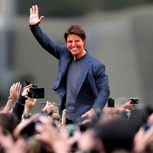 Prompt: Tom Cruise waving to fans