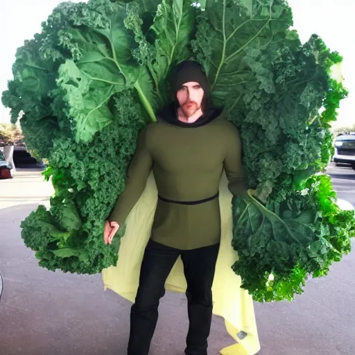 Prompt: christian bale wearing a kale costume