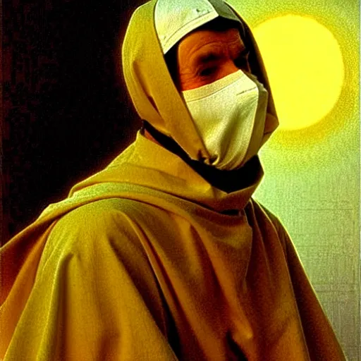 Image similar to priest in a mask of sun, by carl bloch