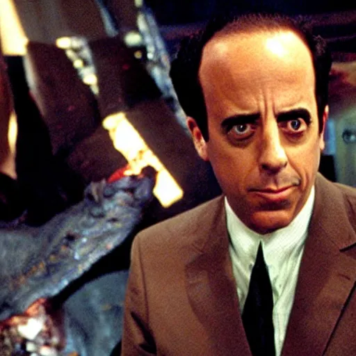 Image similar to jerry seinfeld as an evil scary monster, movie still