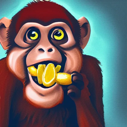 Prompt: red monkey eating a banana, logo