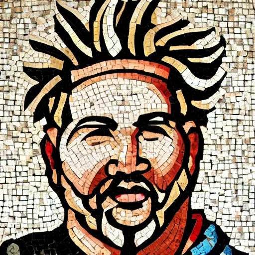 Prompt: ancient greek mosaic of guy fieri, 4 k photograph