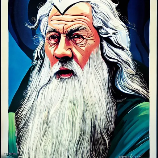 Image similar to gandalf as russian propaganda poster painting