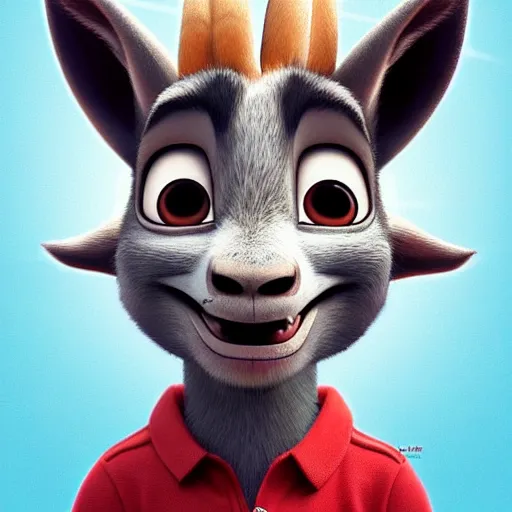 Image similar to “portrait of a smiling goat, zootopia movie style, pointing a laser gun at the camera, digital art, 4k, award winning”