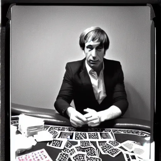 Image similar to 80's polaroid photo of saul goodman playing poker with the taliban