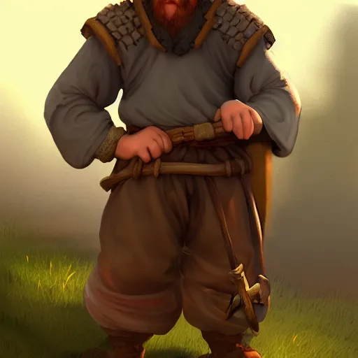 Image similar to medieval peasant boy at forge talking to blacksmith, artstation, fantasy