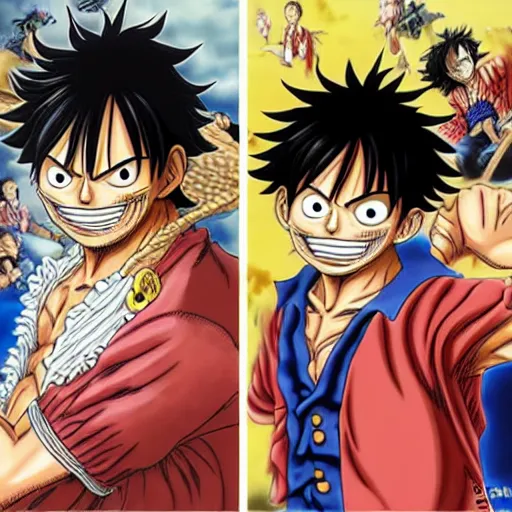 Prompt: [ luffy mustache ] by kim jung and kentaro miura gi