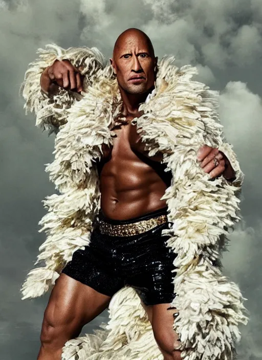 Prompt: dwayne johnson as beyonce styled by nick knight posing in an expensive mansion setting, vogue magazine, highly realistic. high resolution. highly detailed. dramatic. 8 k. 4 k.