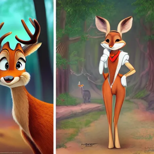 Prompt: female, anthropomorphic deer, style of disney princess and zootopia