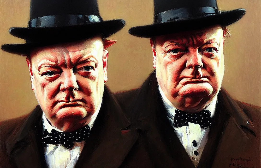 Prompt: portrait of winston churchill!!!!!!!!!!!!!!!!!!!!!!!!!!!, detailed face, detailed painting,, epic lighting, by ilya repin, phil hale and kent williams