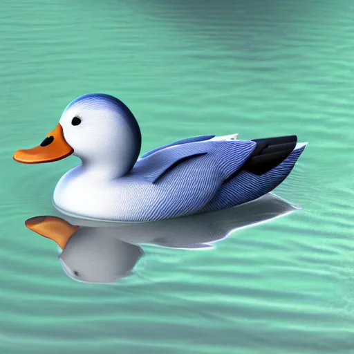 Prompt: furry duck in iridescent water, volumetric light, high detail, photorealistic