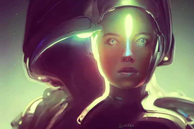 Prompt: Semi Realism Portrait girl in a futuristic spacesuit, atmospheric, volumetric lighting, glowing lights, 4k, octane renderer, digital painting, artstation, concept art, sharp focus, illustration, art by artgerm and greg rutkowski and alphonse mucha, )))))), pastel palette, daily deviation