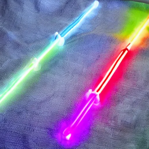 Prompt: a light saber made of tie dye colors inside