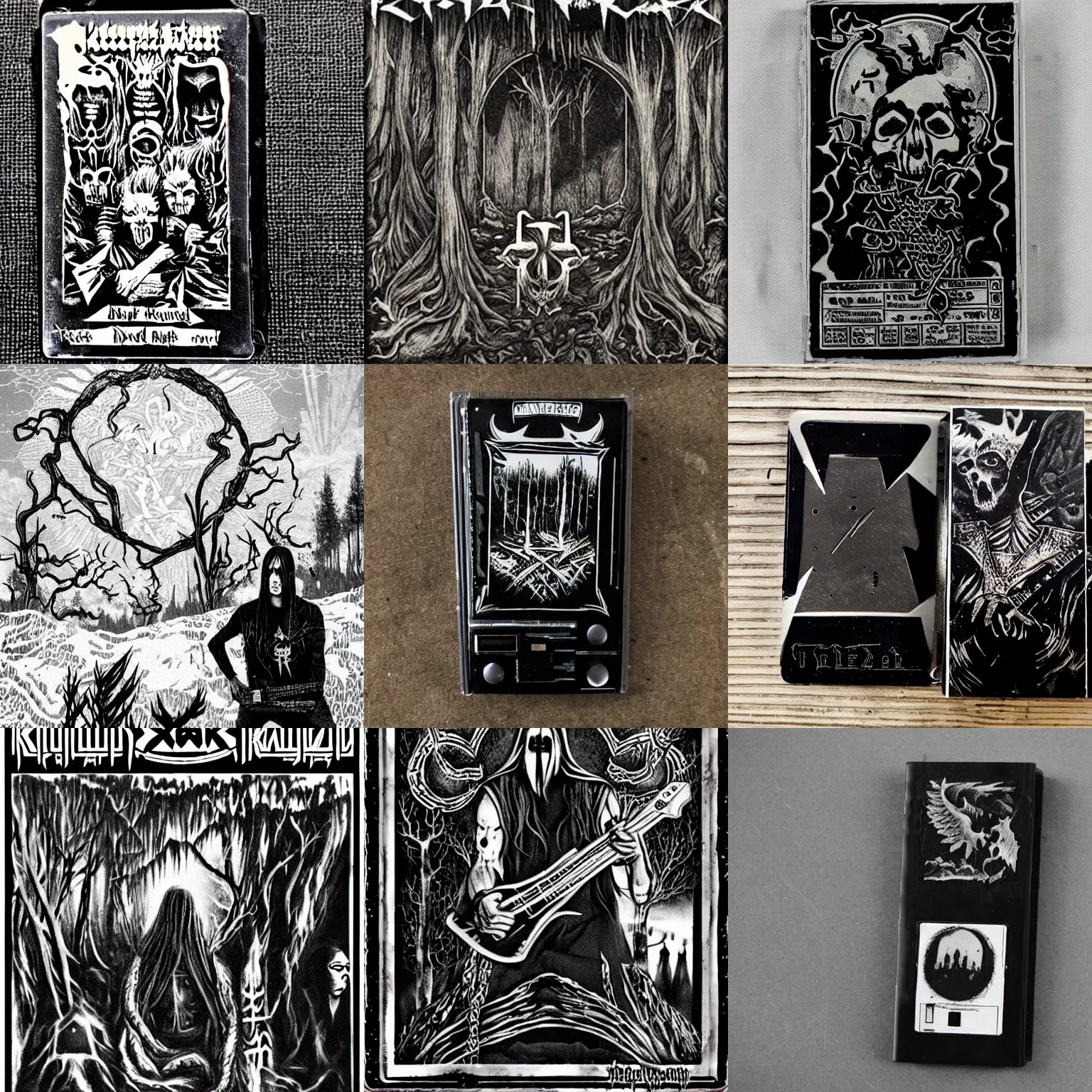 Prompt: a cassette of obscure, kvlt, trve, harsh, raw underground black metal