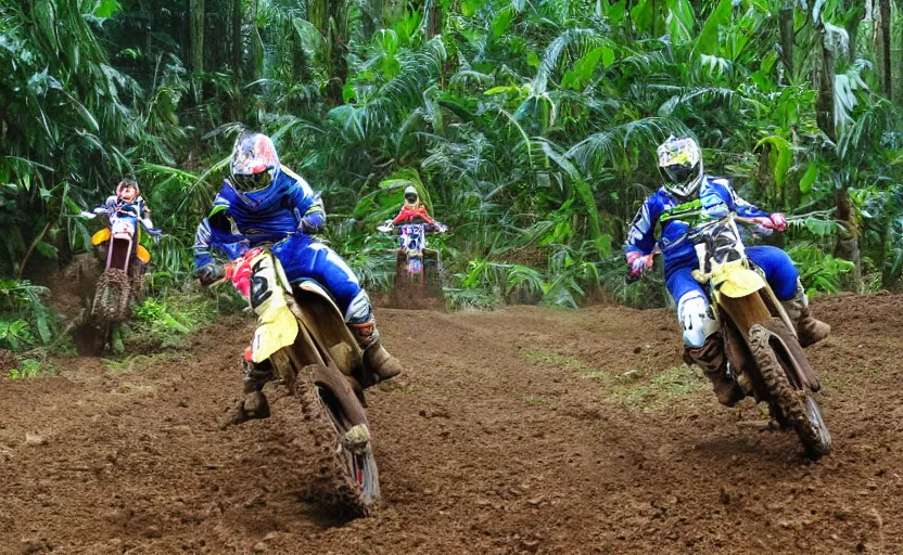 Prompt: motocross in the rainforest