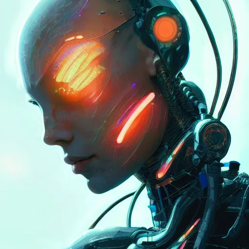 Prompt: cyborg holographic, translucent, detailed portrait, intricate complexity, by greg rutkowski, artgerm, ross tran, conrad roset, takato yomamoto, ilya kuvshinov. 4 k, beautiful, cinematic dramatic atmosphere