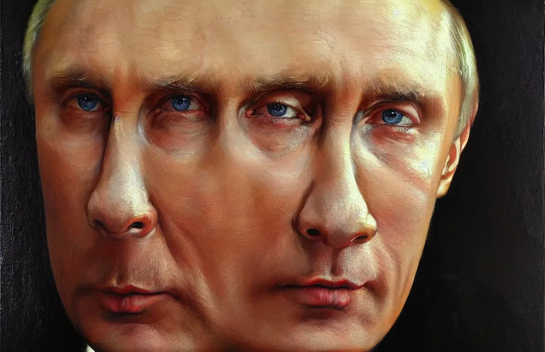 Prompt: portrait of vladimir putin!!!!!!!!!!!!!!!!!!!!!!!!!!!, detailed face, detailed painting, epic lighting, by ilya repin, phil hale and kent williams