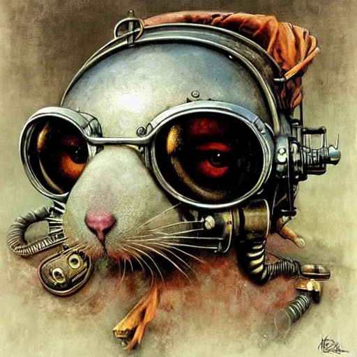 Prompt: A rat with steampunk goggles, by by Esao Andrews and Karol Bak and Zdzislaw Beksinski